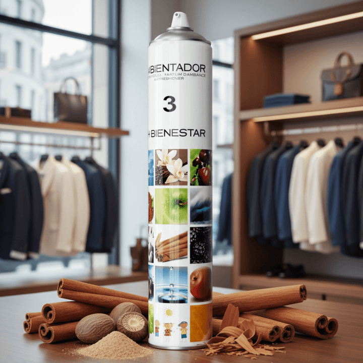 Ambientador aerosol turbo aroma 3 especias - Spray profesional comercios 750ml concentrado 150m³ (Perfume #3 Miyake)