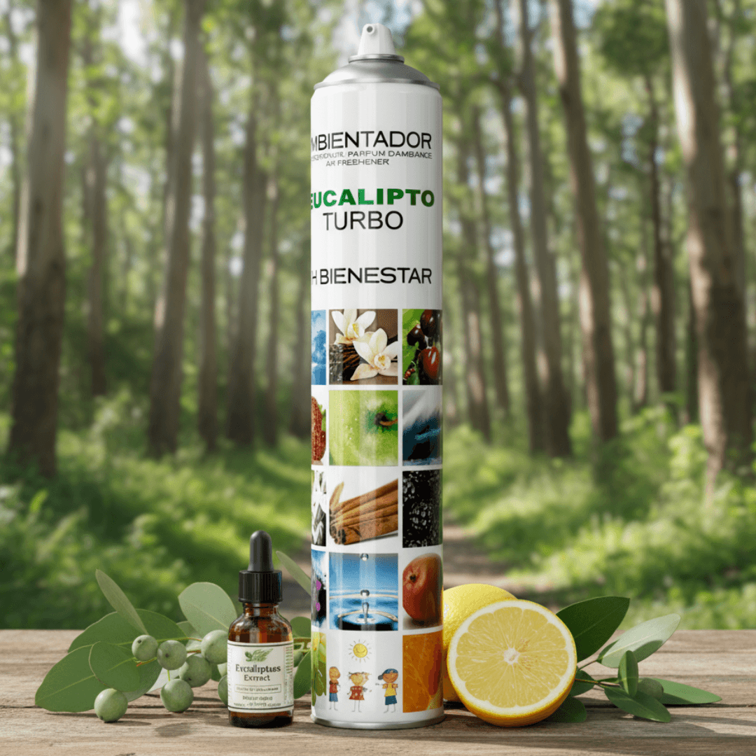 Ambientador aerosol turbo eucalipto aroma balsámico - Perfumador natural 750ml esencia bosque 24h duración (Eucalipto-Limon)
