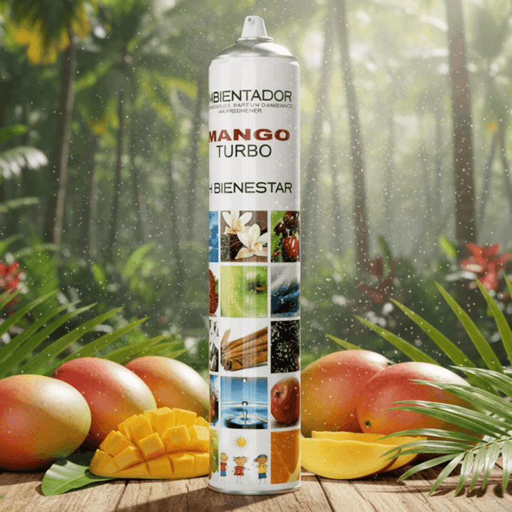 Ambientador aerosol turbo mango frutal - Perfumador profesional fruta tropical 750ml duración extendida (Mango)