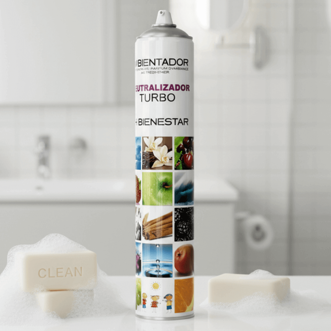 Neutralizador aerosol turbo baño - Eliminador olores profesional 750ml anti-bacterias 24h protección (Neutralizador)