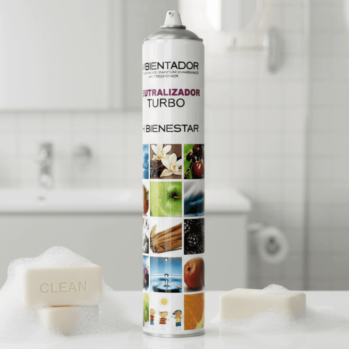 Neutralizador aerosol turbo baño - Eliminador olores profesional 750ml anti-bacterias 24h protección (Neutralizador)
