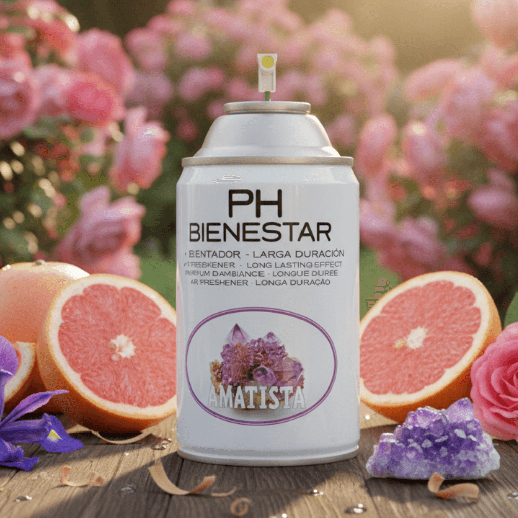 Ambientador aerosol Amatista aroma pomelo rosado y floral PH Bienestar larga duración profesional