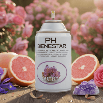 Ambientador aerosol Amatista aroma pomelo rosado y floral PH Bienestar larga duración profesional (AMATISTA Bulgari Perfume Femenino)