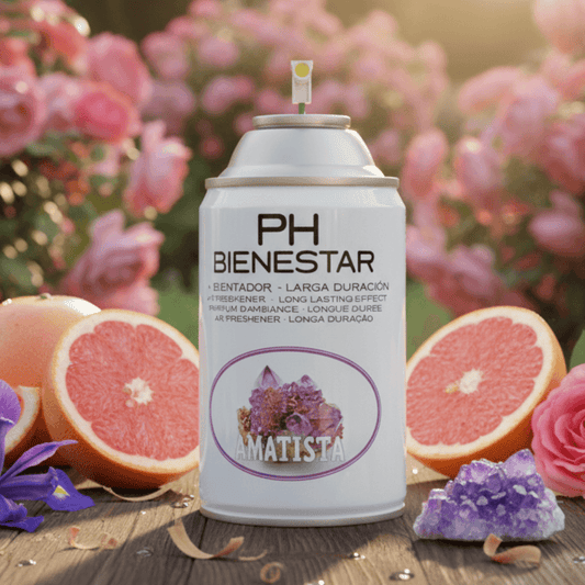 Ambientador aerosol Amatista aroma pomelo rosado y floral PH Bienestar larga duración profesional