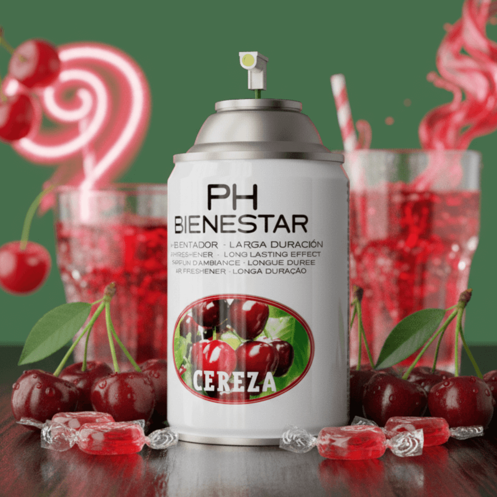 Ambientador aerosol Cereza aroma dulce caramelo PH Bienestar 250ml para comercios infantiles