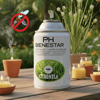 Ambientador aerosol Citronela repelente mosquitos PH Bienestar 250ml para terrazas y exteriores (CITRONELA).