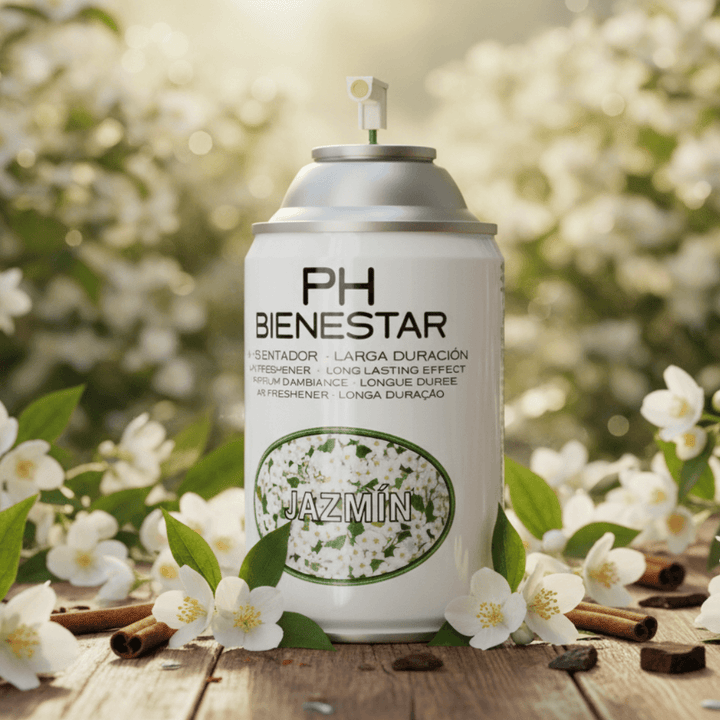 Ambientador aerosol Jazmín aroma floral sensual PH Bienestar 250ml para hoteles boutique y spas (JAZMÍN)