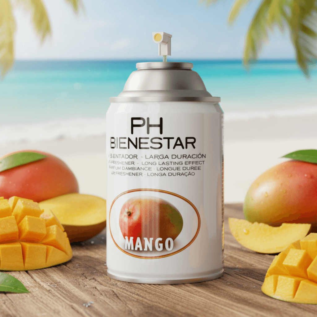 Ambientador aerosol Mango aroma tropical veraniego PH Bienestar 250ml para agencias de viajes