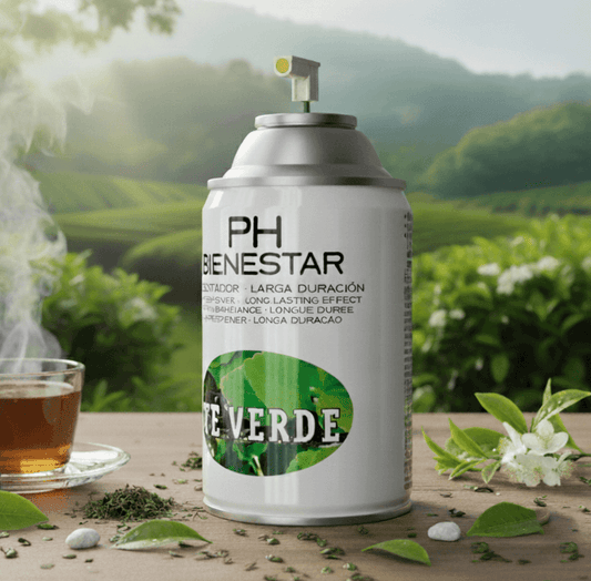 Ambientador aerosol Té Verde aroma balsámico herbal PH Bienestar 250ml para spas y meditación (TÉ VERDE).