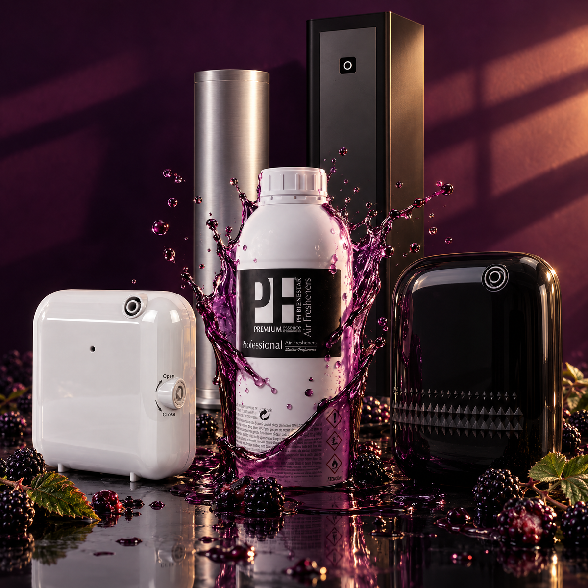 COMBAZO NEBULIZACIÓN con ambientador líquido de 1 litro aroma mora, nebulizadores compacto y de 400 ml y torres de nebulización